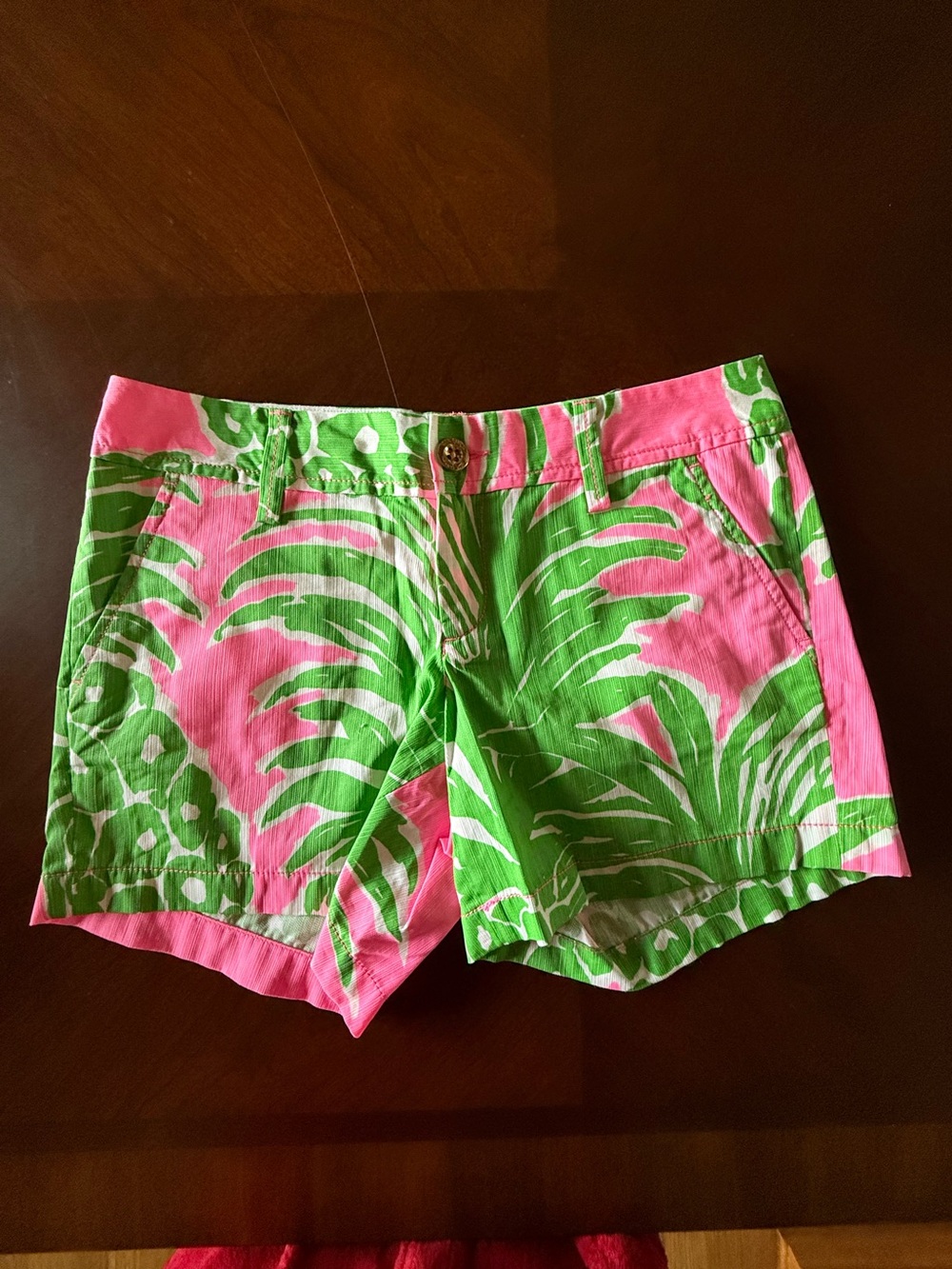 Lilly Pulitzer Callahan White Cotton Shorts with Pink & Green Print - Size 4